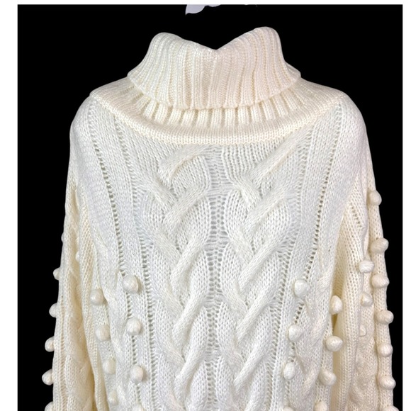 Farm Rio NWT SZMED Chunky Cable Knit PomPom Sweater Dress Cream Convertible Neck - Picture 10 of 16